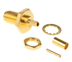 SMA gniazdo zagniatane panelowe pozłacane na kabel RG58/LL195 z z dużym kołnierzem