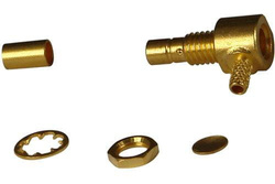 SMB wtyk panelowy zagniatany kątowy na  RG174/316. DC 4 GHz