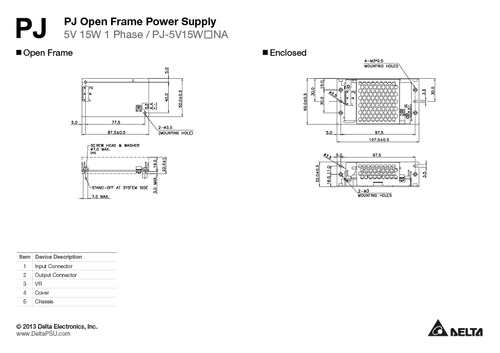 Zasilacz Open Frame Delta Electronics PJ-12V15WBNA | 12V 1.3A 15W