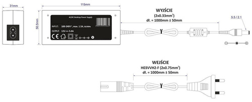 Zasilacz desktop MW POWER EA10850D1 72W 12V DC 6A