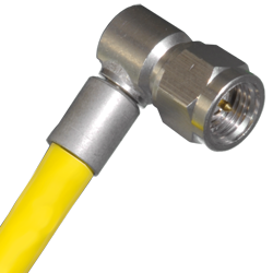 SMA wtyk zagniatany kątowy na RG142/223/400, niklowany