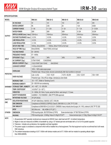 Zasilacz AC/DC Mean Well IRM-30-24ST | 30W 24V 1.3A