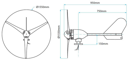 Turbina wiatrowa 400W 24V - 3 łopaty NE-400M-3