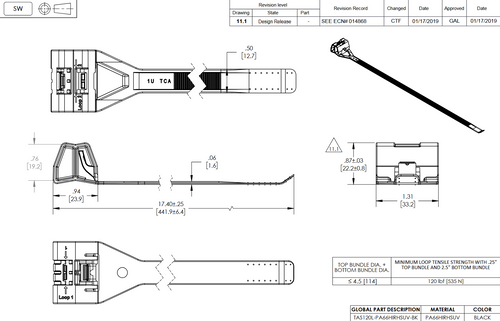 TAS-120L opaska zaciskowa do podwieszania kabli 420x12,7mm