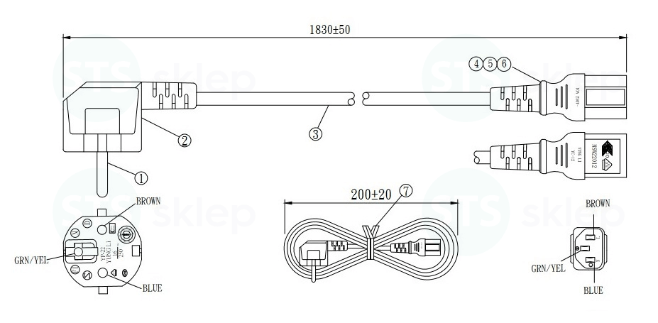  YP22+YC12 kabel zasilający Mean Well 