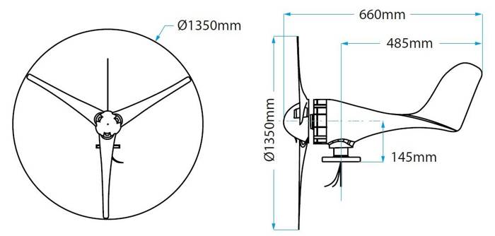 Turbina wiatrowa 300W 12V - 3 łopaty NE-300S-3