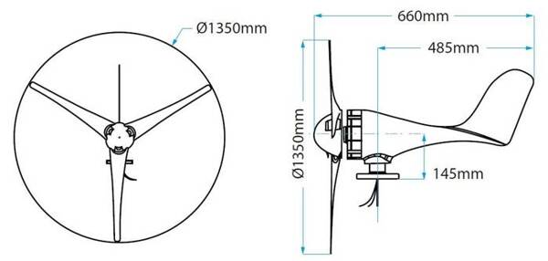 Turbina wiatrowa 300W 24V - 3 łopaty NE-300S-3