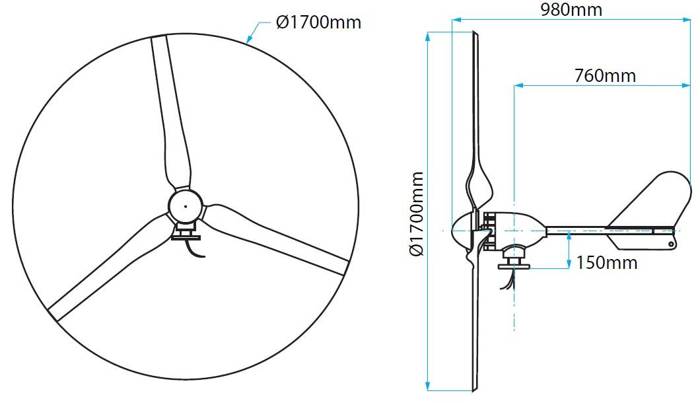 Turbina wiatrowa 500W 24V - 3 łopaty NE-500M3-3