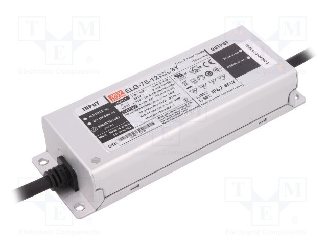 Zasilacz LED Mean Well ELG-75-12-3Y | 60W 12V 5A IP67